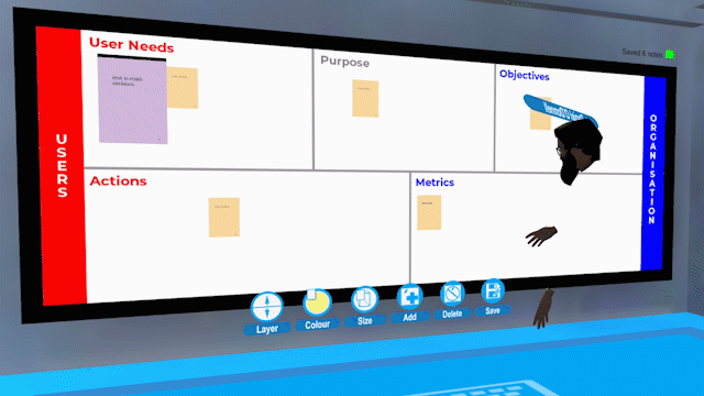 avatar in a virtual space using templates on the sticky note wall